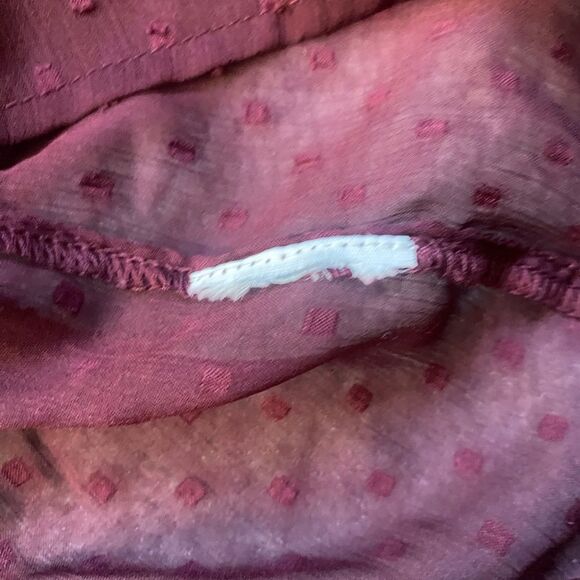 Abercrombie Burgundy Dotted Ruffle Tie Neck Long Sleeve Blouse - Picture 7 of 7